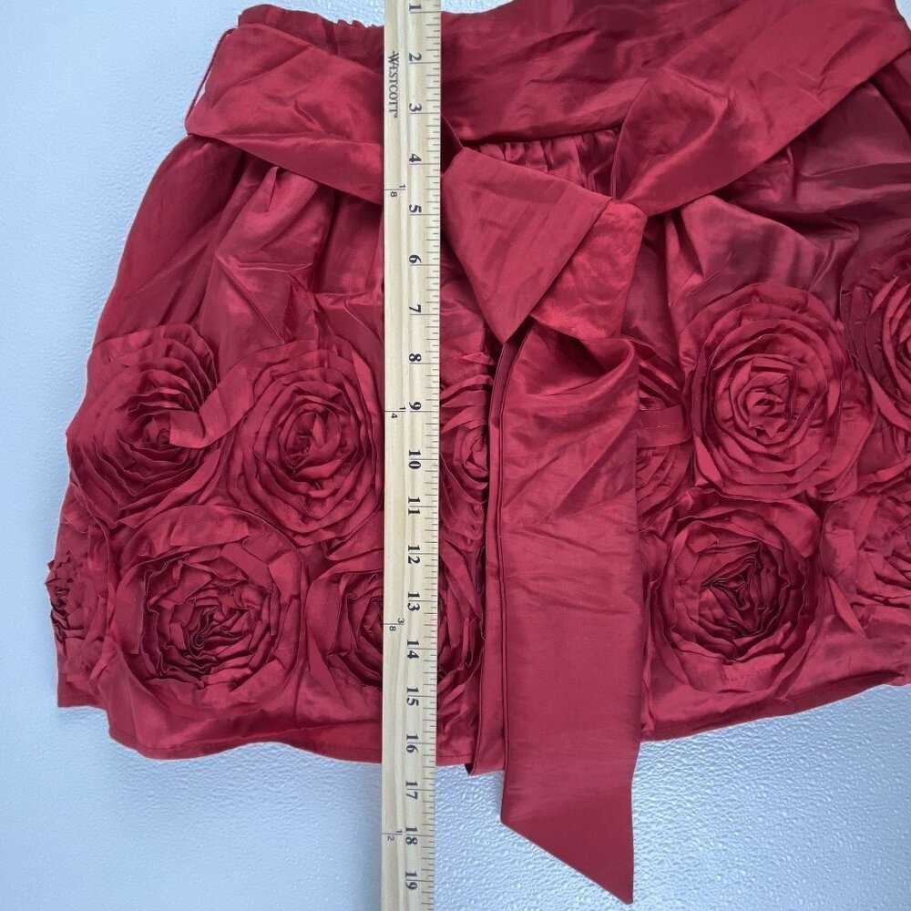 Red Satin Feminine Festive Preppy Fairy Tulle Lined Floral Applique Mini Skirt M - Picture 7 of 14